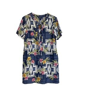 Tommy Bahama X Pendleton‎ Aloha Harding Shift Dress Pocket Aztec Blue Size Small
